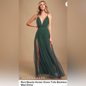 Rare Beauty Hunter Green Tulle Backless Maxi Dress by Lulu’s - hunter green